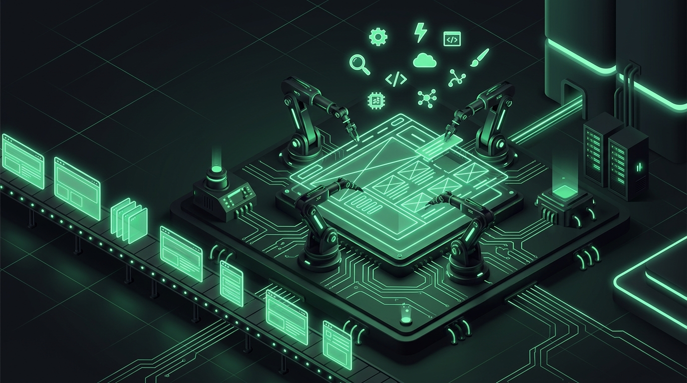 Isometric illustration of an AI workflow build